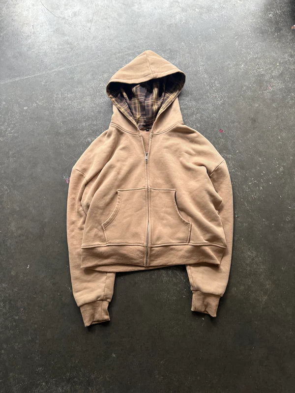 TAN PLAID ZIP
