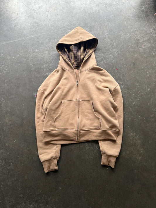 TAN PLAID ZIP