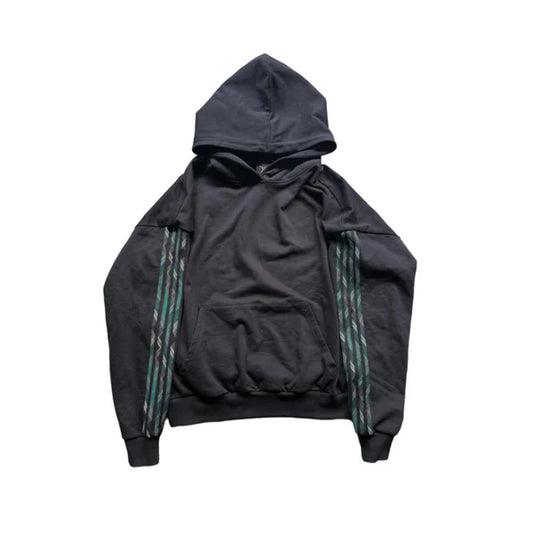 BLACK PLAID TRACK HOODIE